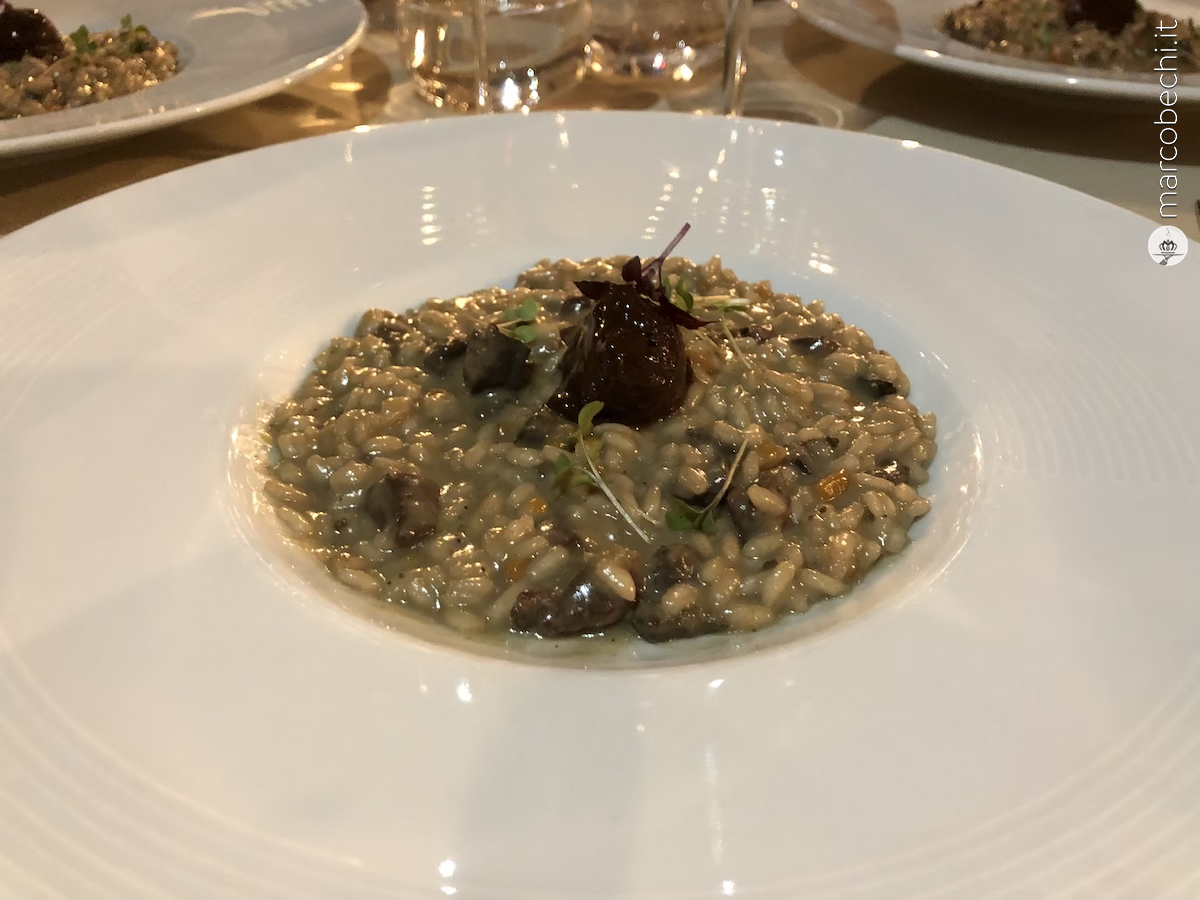 Risotto ''Acquerello'' al piccione e gelato al cioccolato