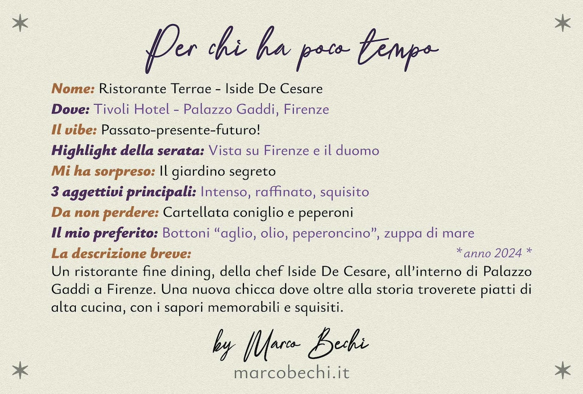 Terrae Restaurant il nuovo progetto fine dining di Iside De Cesare a Firenze